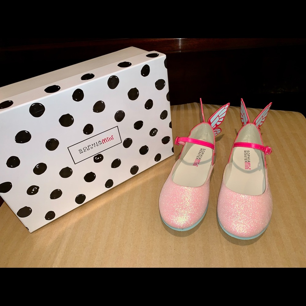 SOLD!! Sophia Webster Girls Mini Chiara Bellet Flats in Pink Glitter Sz 32 - Picture 2 of 11